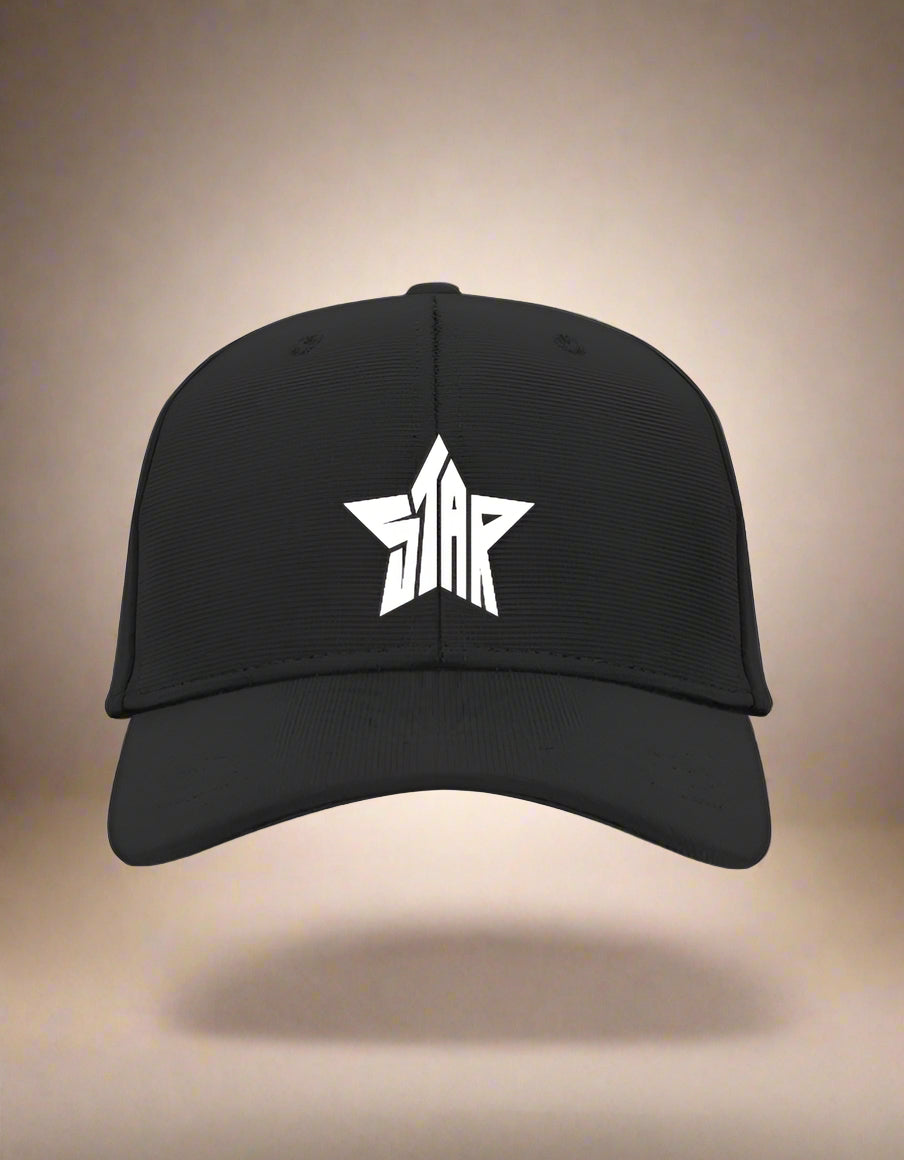 Black cap with white star logo by Peppr.