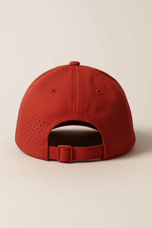 Red cap with bold black “777” print by Peppr.