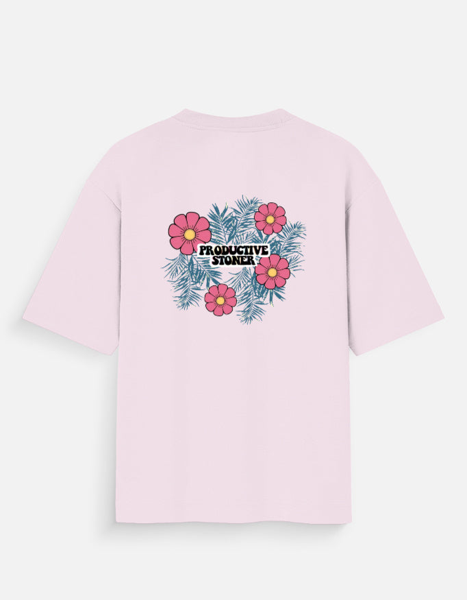 Back View- STONER Dreamscape Oversized Tee – Pink Leopard Edition