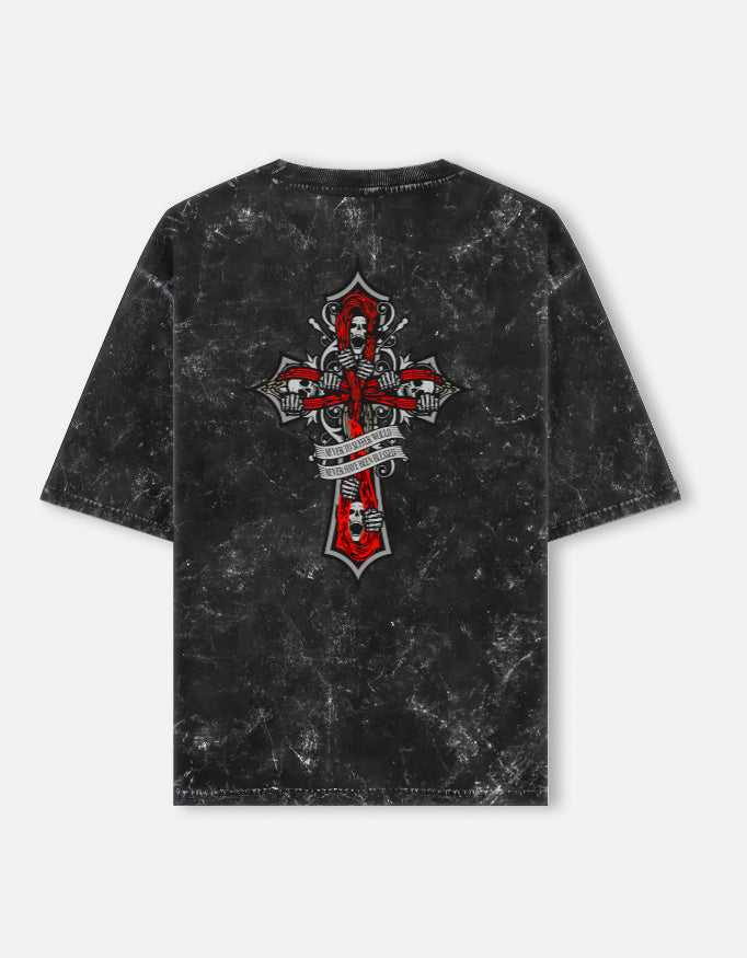Back view of Peppr's Warrior Spirit Tee in black acid wash