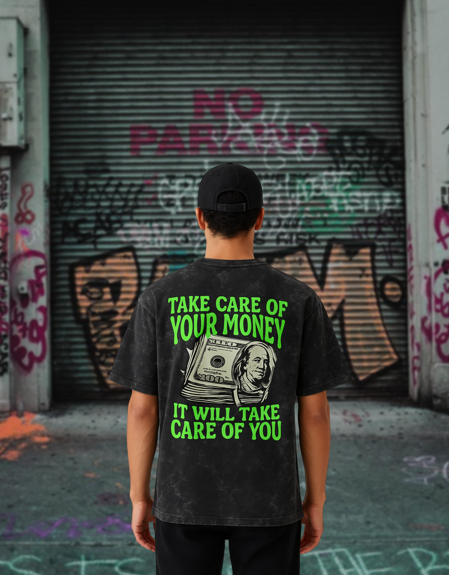 Money Talks Tee – Washed Black | Unisex Oversized Fit
