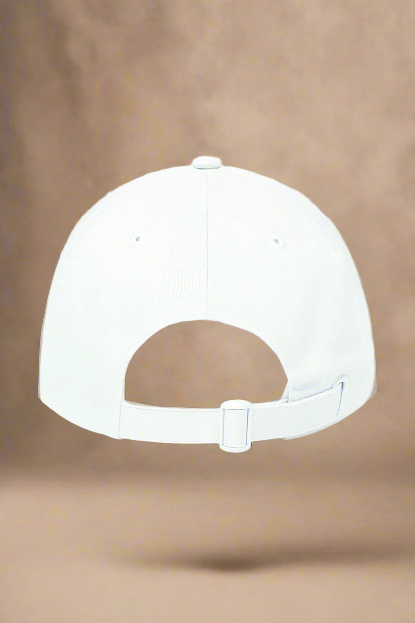 White cap with red “spicy.” embroidery by Peppr. 